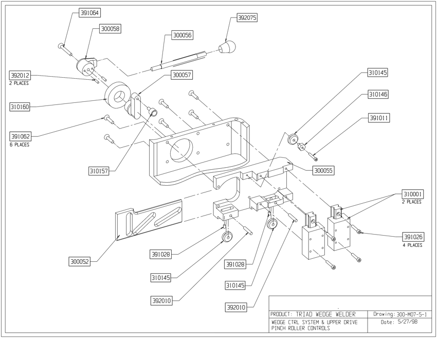 Sistema de controlo de cunha de peças em tríade e controlos do rolo de pressão de tração superior