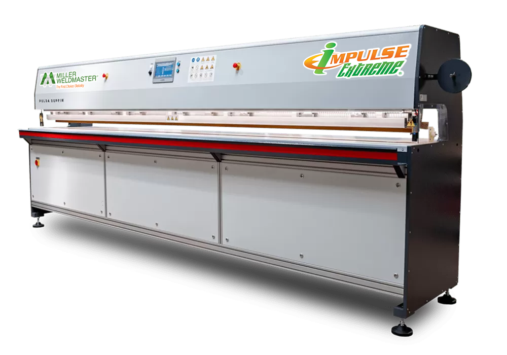 Máquina de Soldadura por Impulso Miller Weldmaster , selagem de tecido termoplástico com calor e pressão de precisão para costuras limpas e duradouras